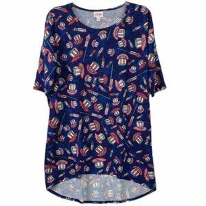 LuLaRoe Patriotic America Hat 4th of July Irma Shirt Blouse Size Med EUC #6161